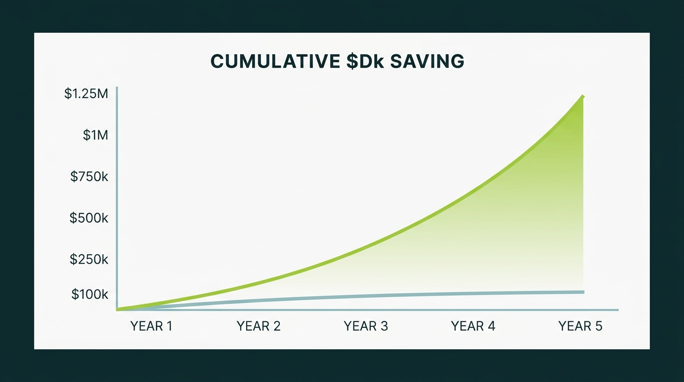 Curve chart showing cumulative tax savings over five years with optimized cost basis selection