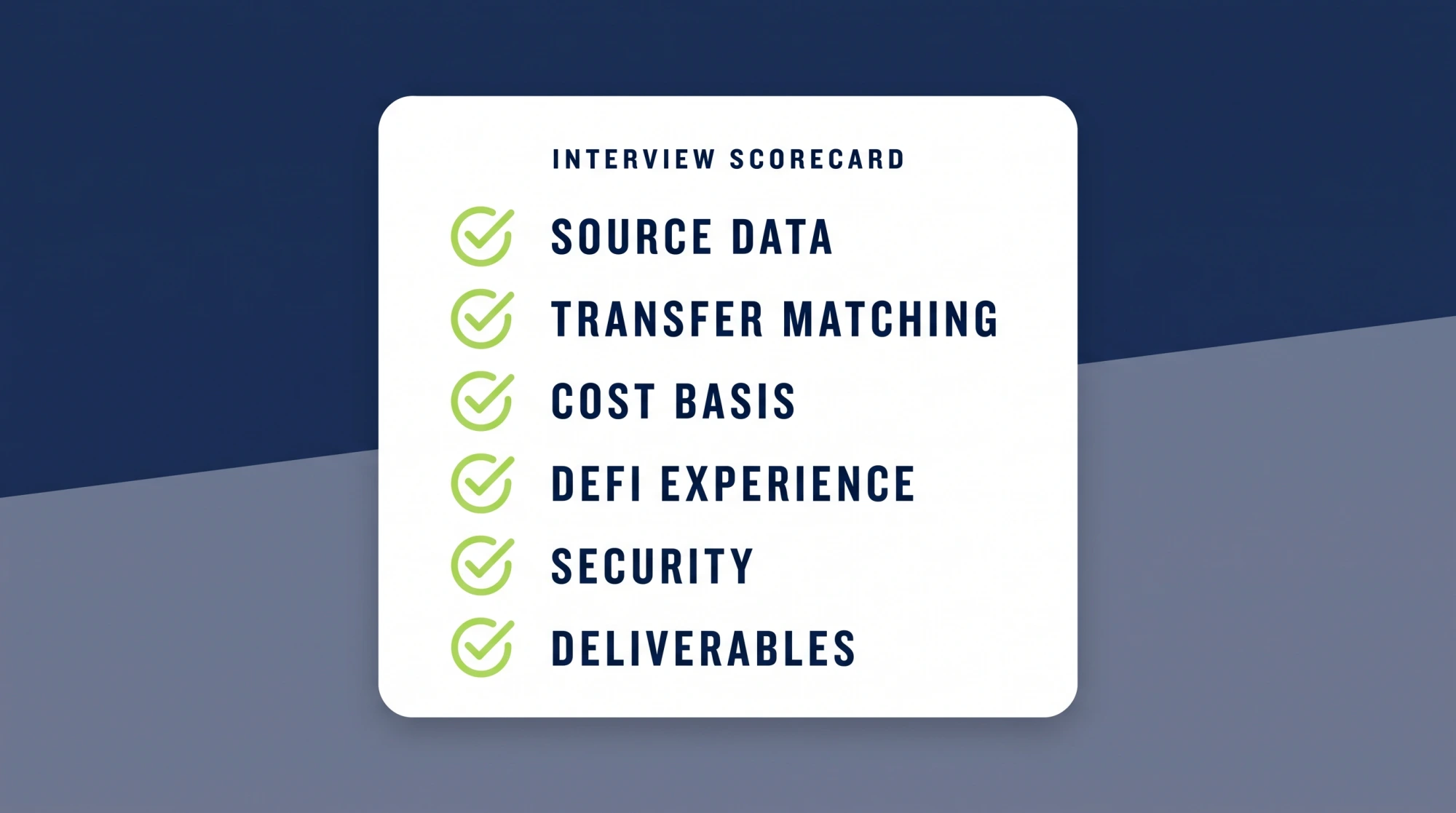 Interview scorecard for evaluating a crypto tax reconciliation provider