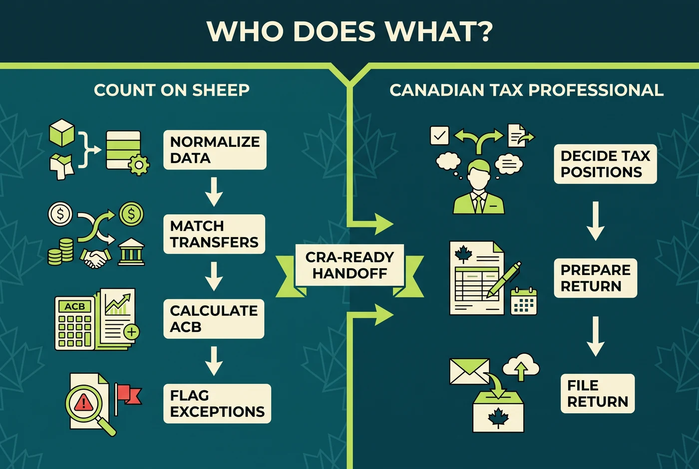 Role map for taxpayer Count On Sheep and Canadian tax professional