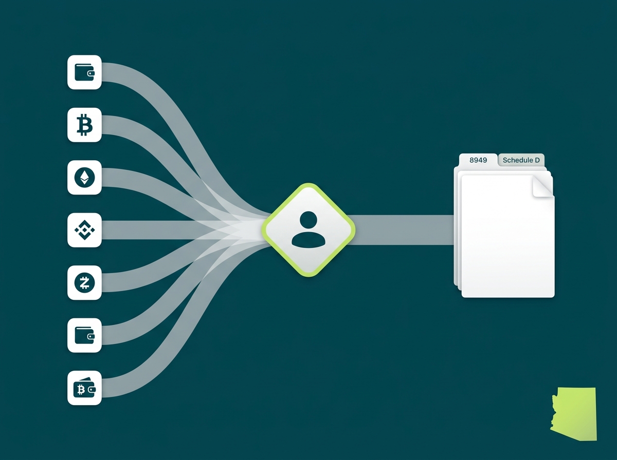 Arizona crypto tax service specialist flow illustration