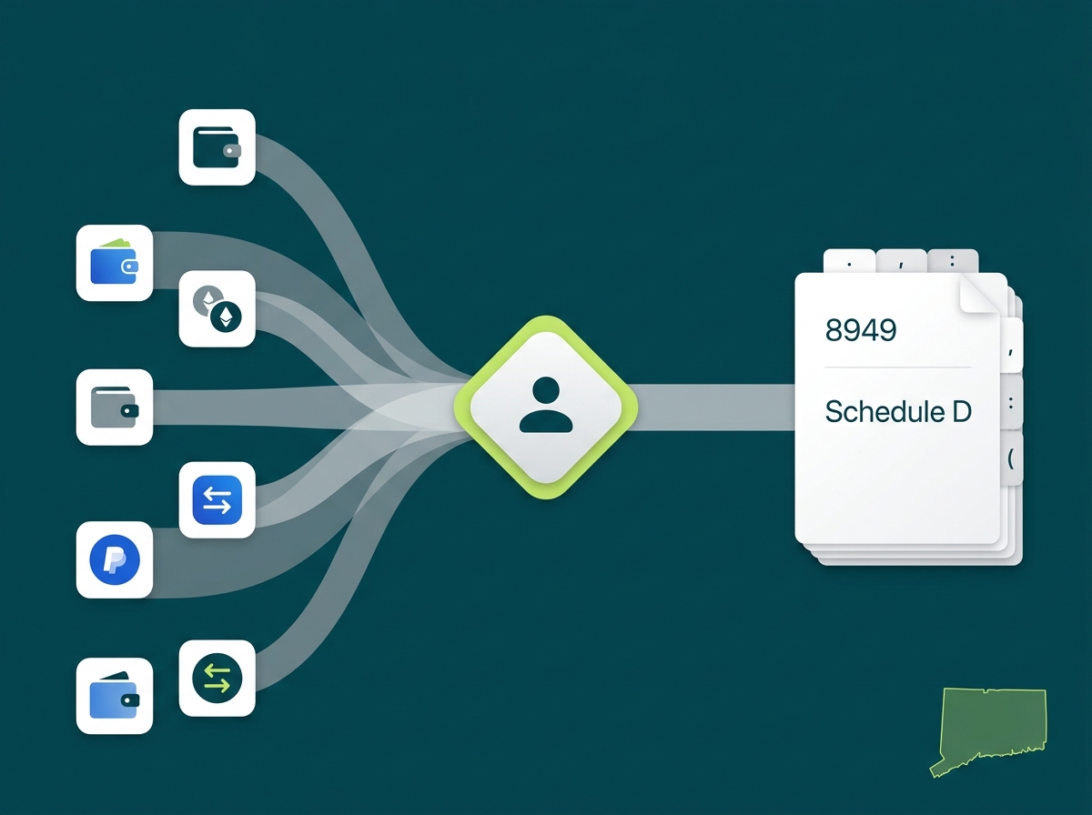 Connecticut crypto tax service specialist flow illustration