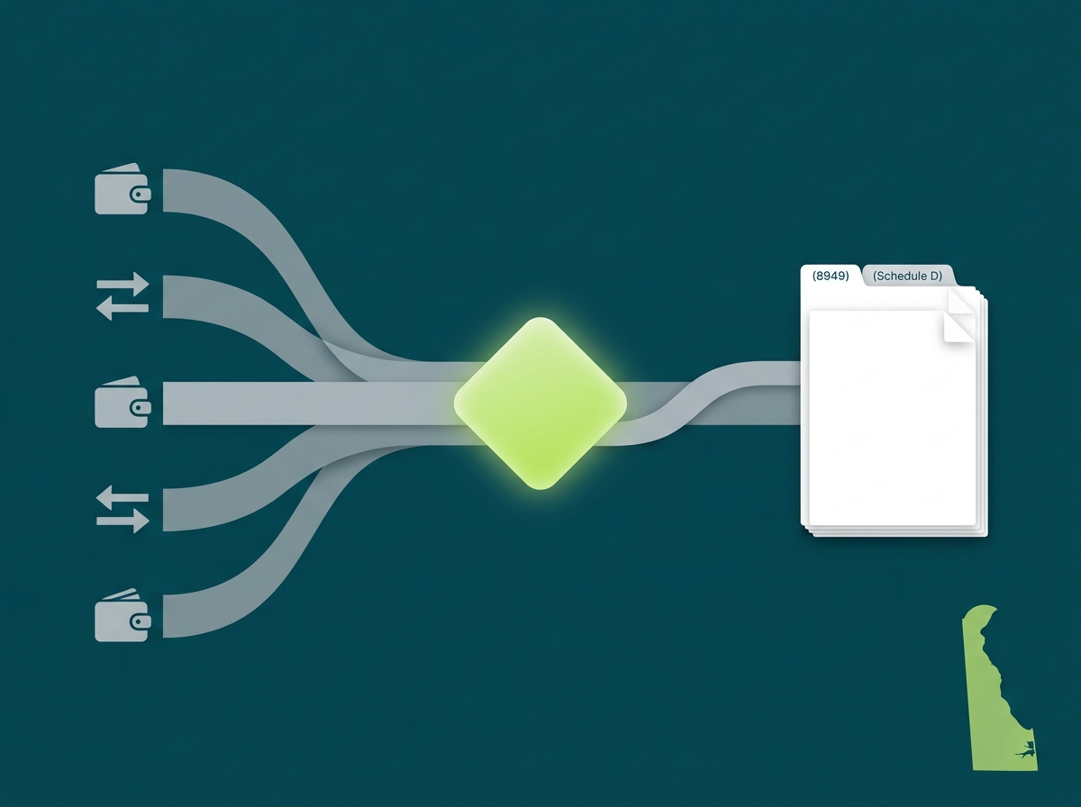 Delaware crypto tax service specialist flow illustration