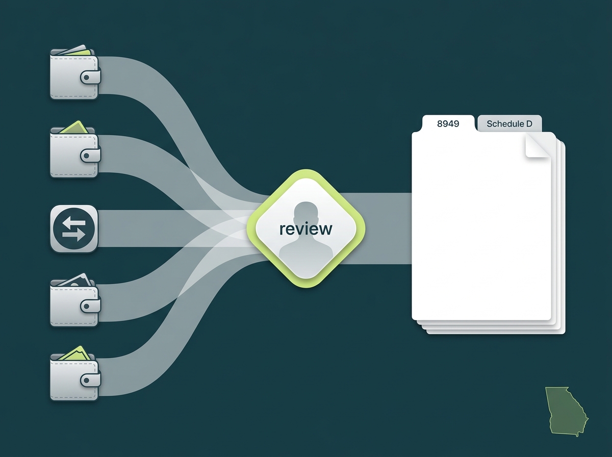 Georgia crypto tax service specialist flow illustration