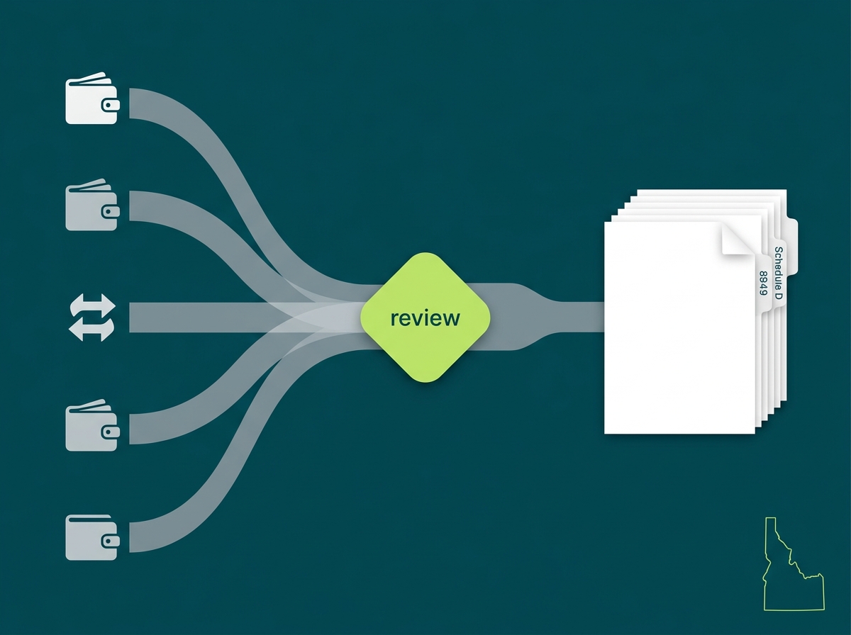 Idaho crypto tax service specialist flow illustration