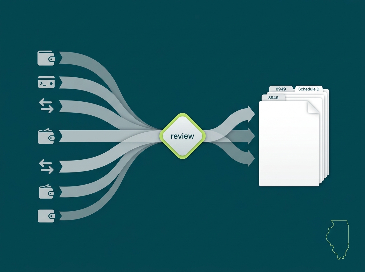 Illinois crypto tax service specialist flow illustration