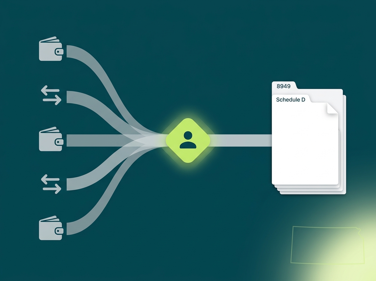Kansas crypto tax service specialist flow illustration