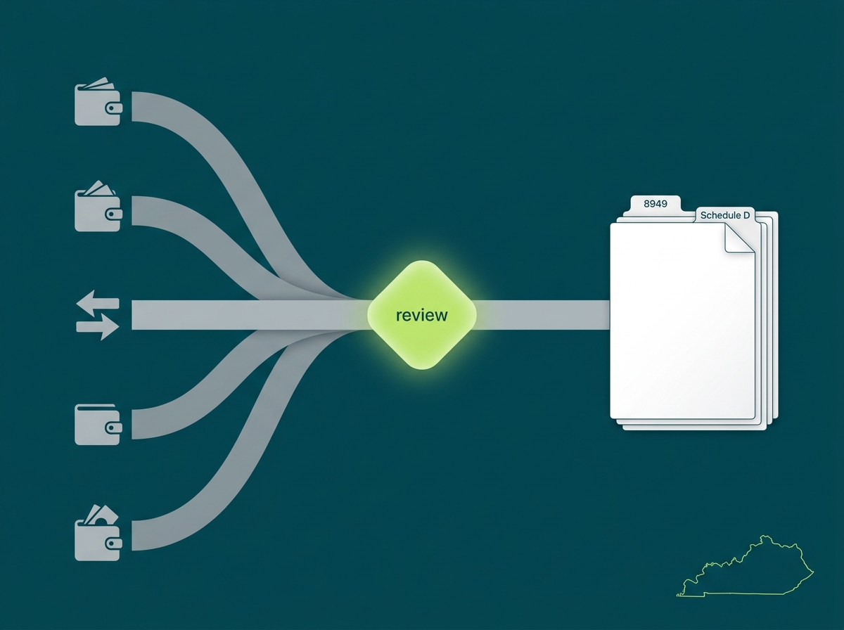 Kentucky crypto tax service specialist flow illustration