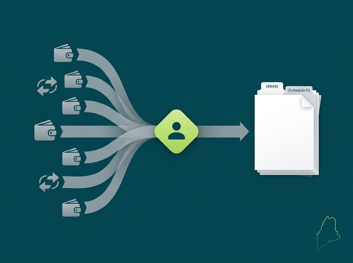 Maine crypto tax service specialist flow illustration