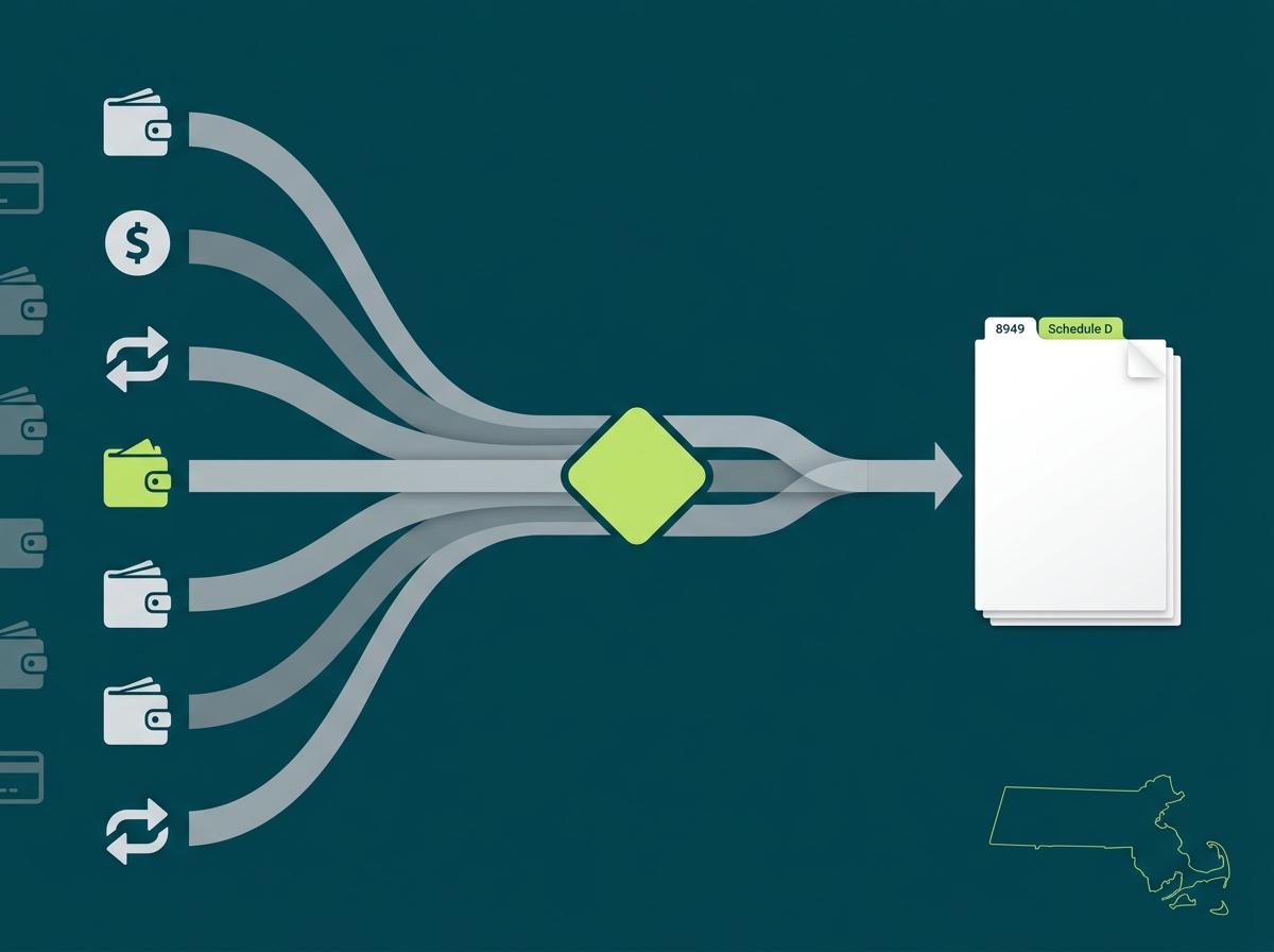 Massachusetts crypto tax service specialist flow illustration