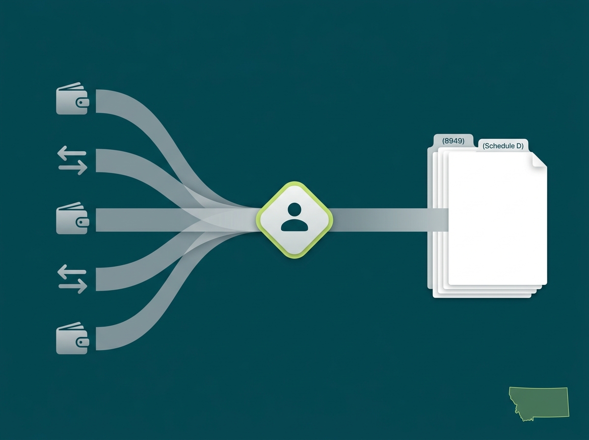 Montana crypto tax service specialist flow illustration