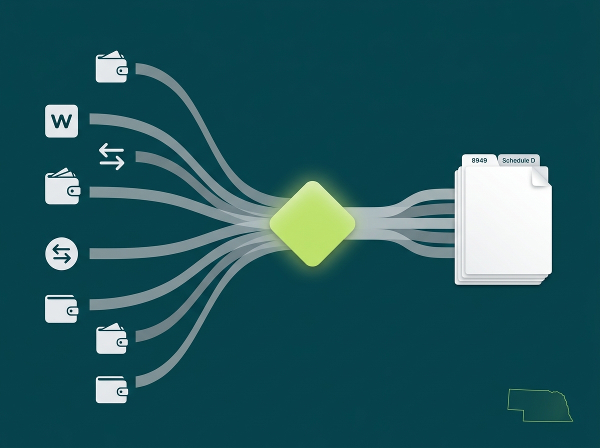 Nebraska crypto tax service specialist flow illustration