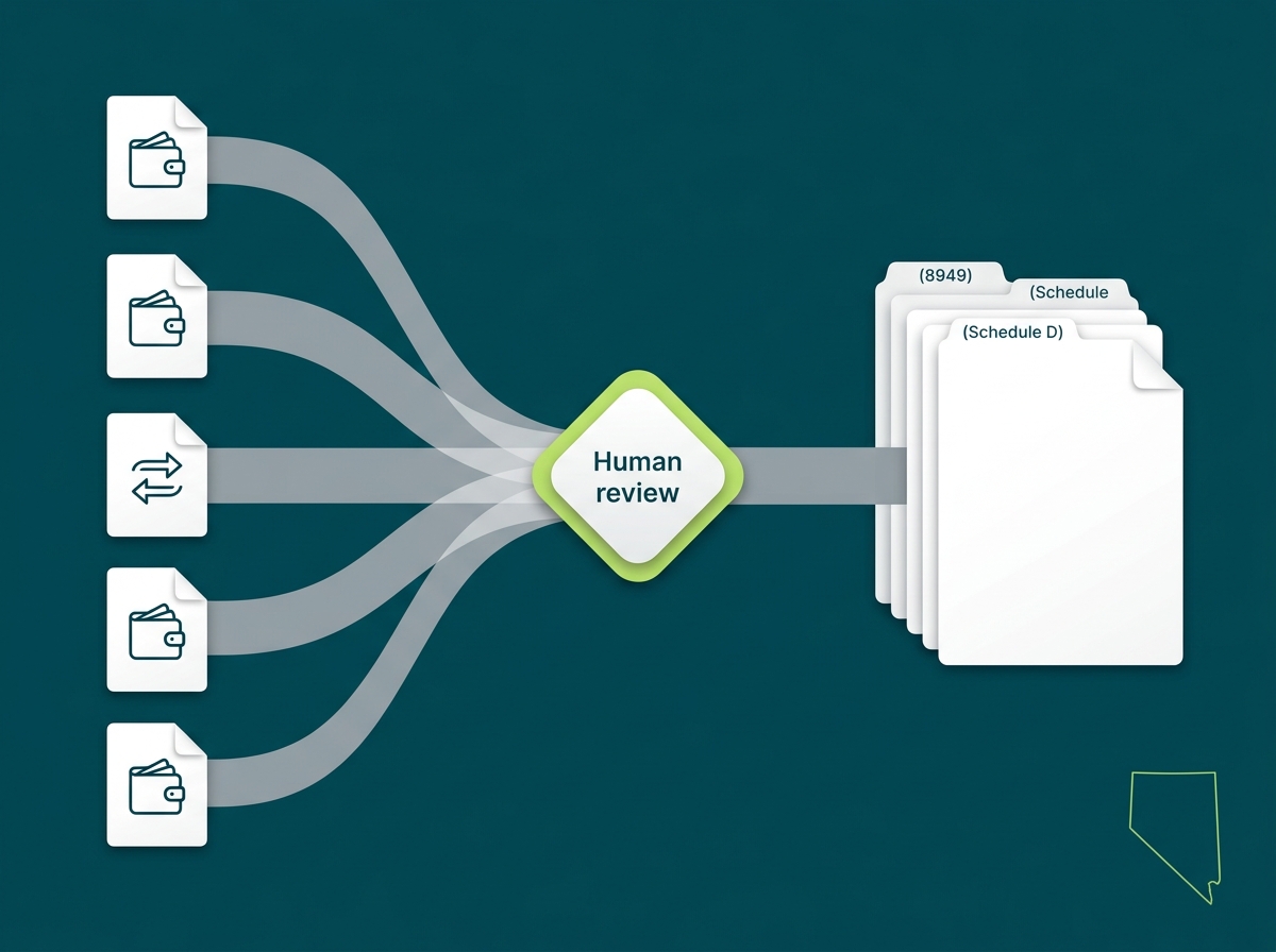 Nevada crypto tax service specialist flow illustration