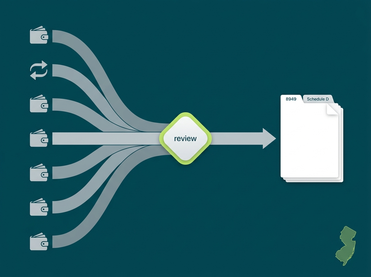 New Jersey crypto tax service specialist flow illustration