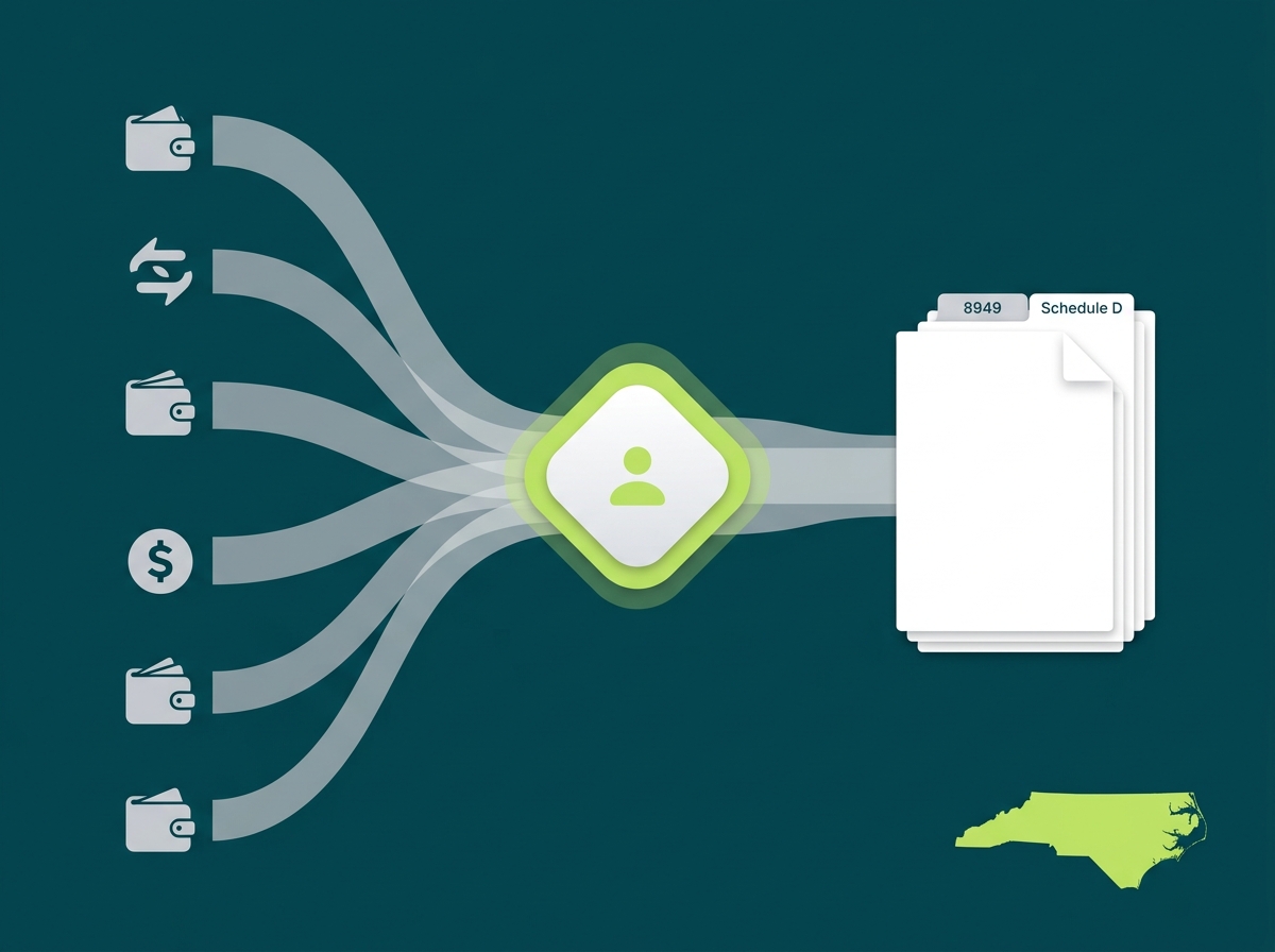North Carolina crypto tax service specialist flow illustration