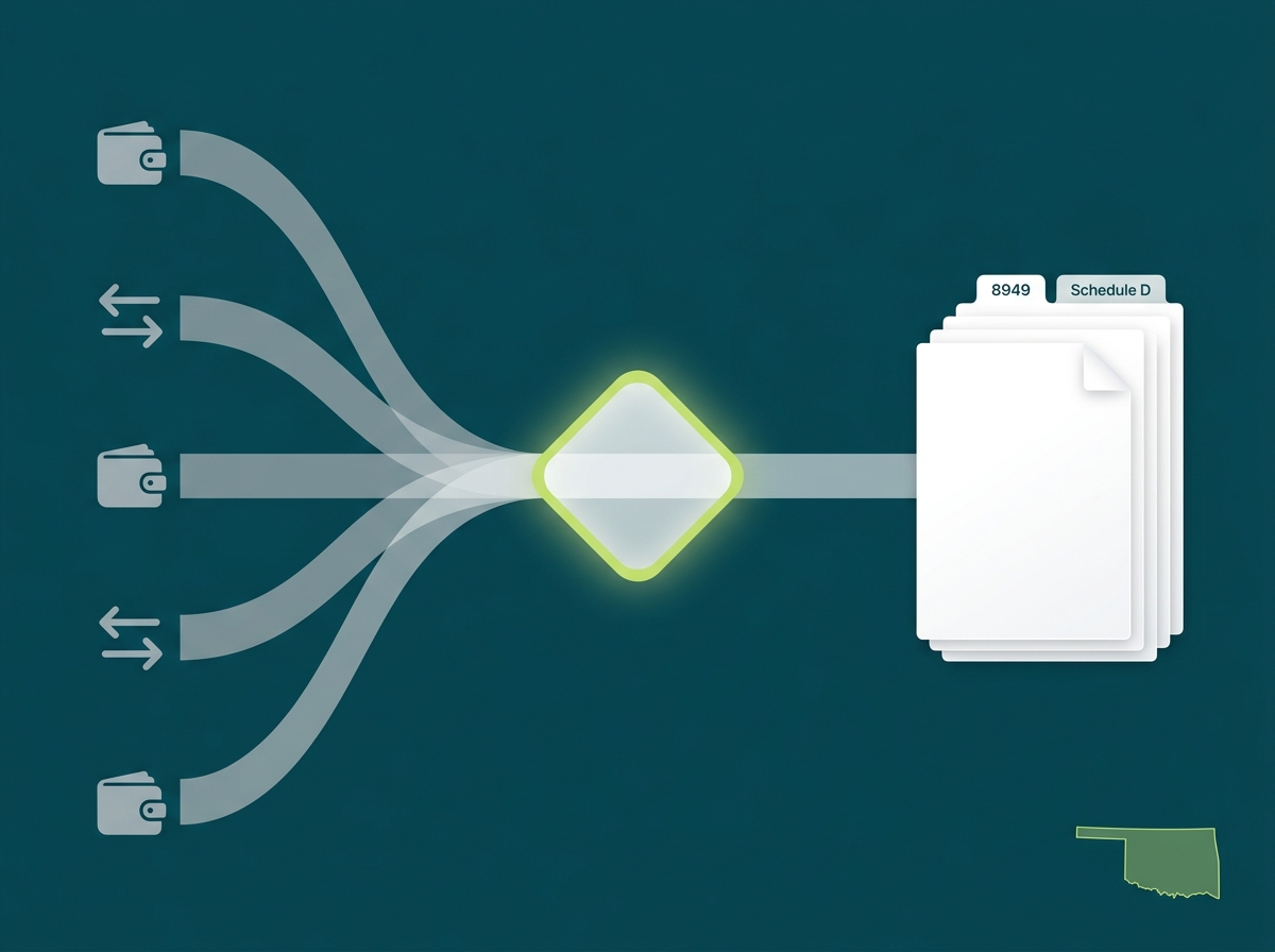 Oklahoma crypto tax service specialist flow illustration
