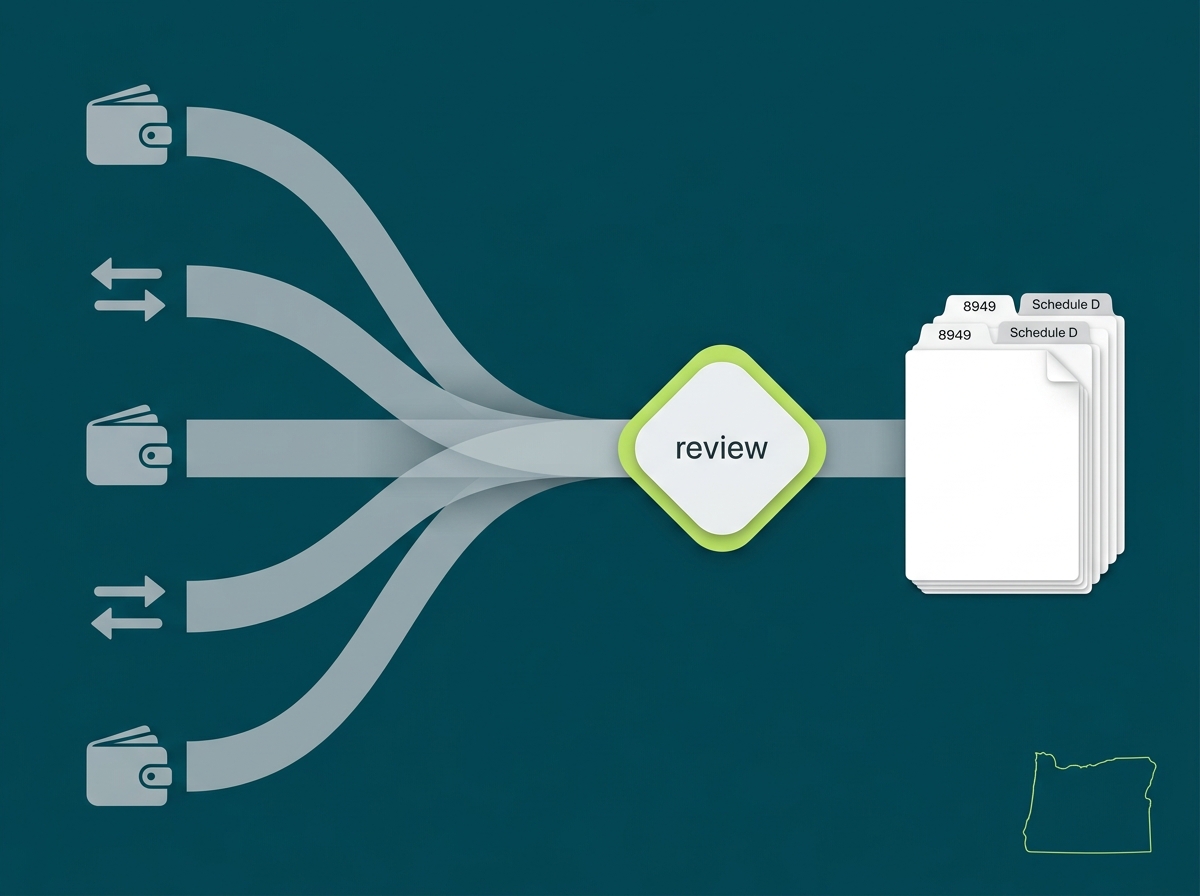 Oregon crypto tax service specialist flow illustration