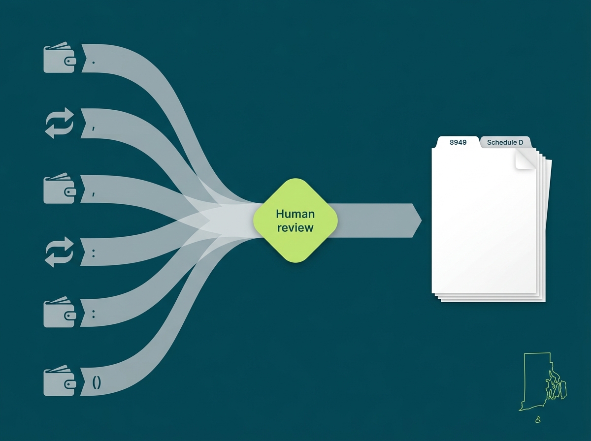 Rhode Island crypto tax service specialist flow illustration