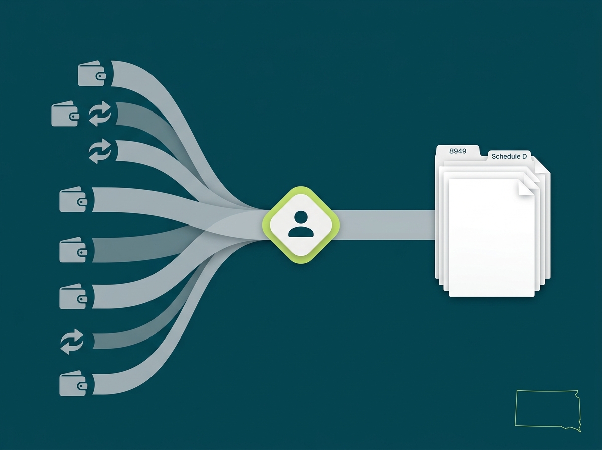 South Dakota crypto tax service specialist flow illustration