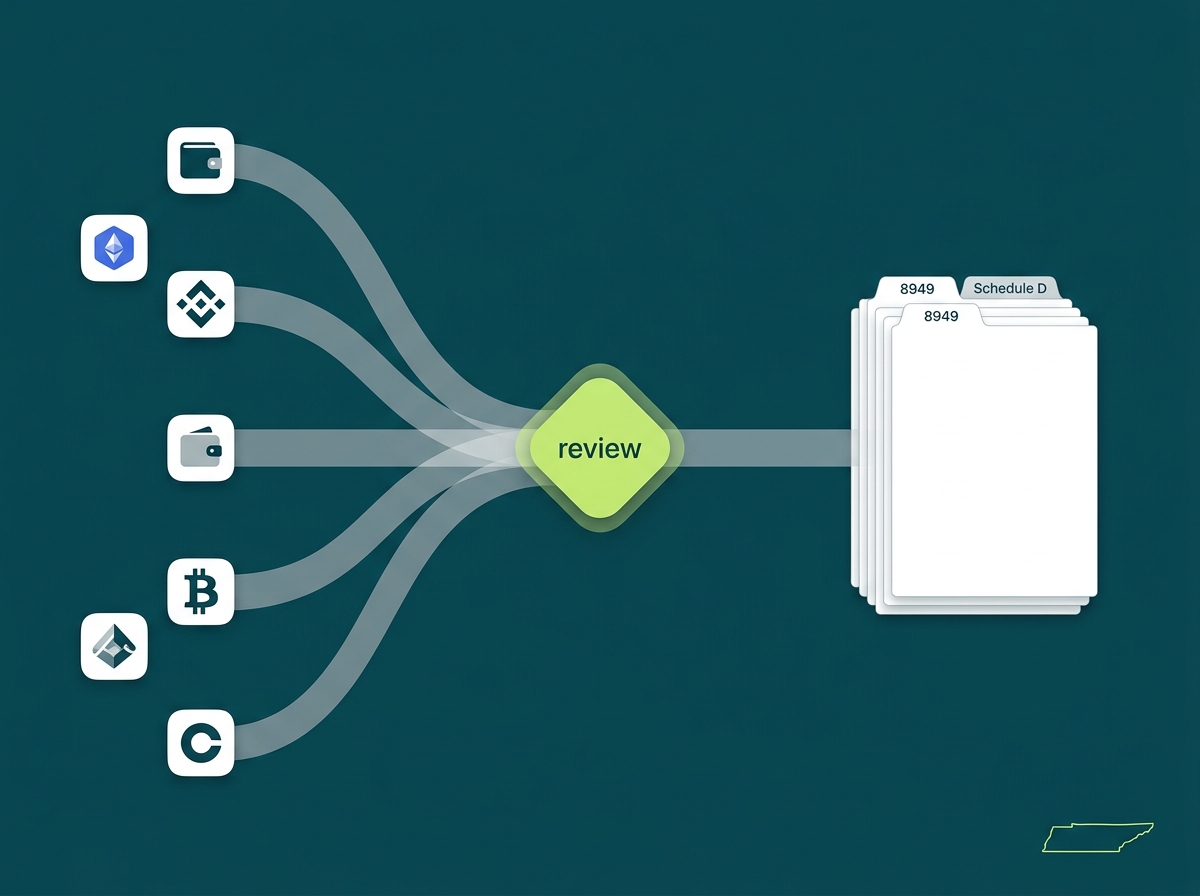 Tennessee crypto tax service specialist flow illustration