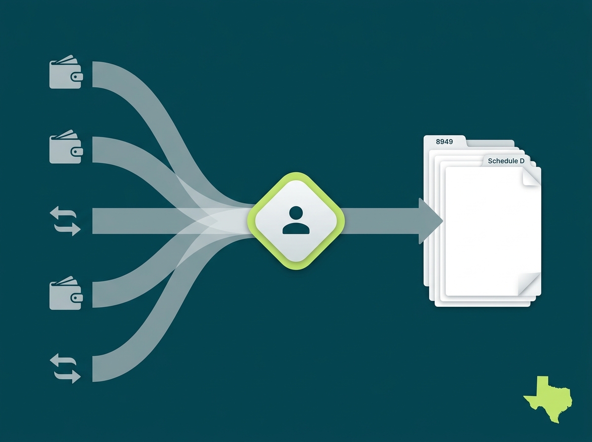 Texas crypto tax service specialist flow illustration