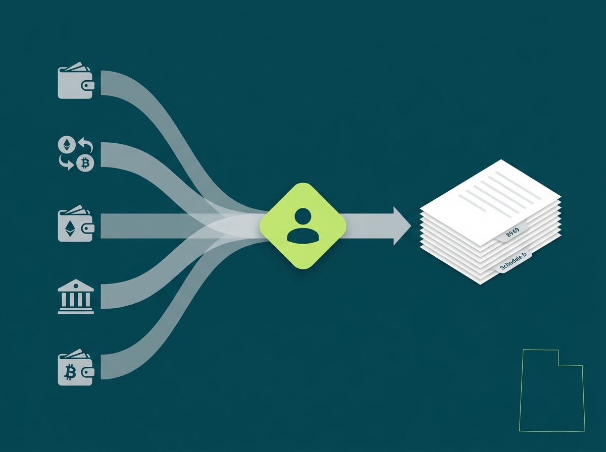 Utah crypto tax service specialist flow illustration