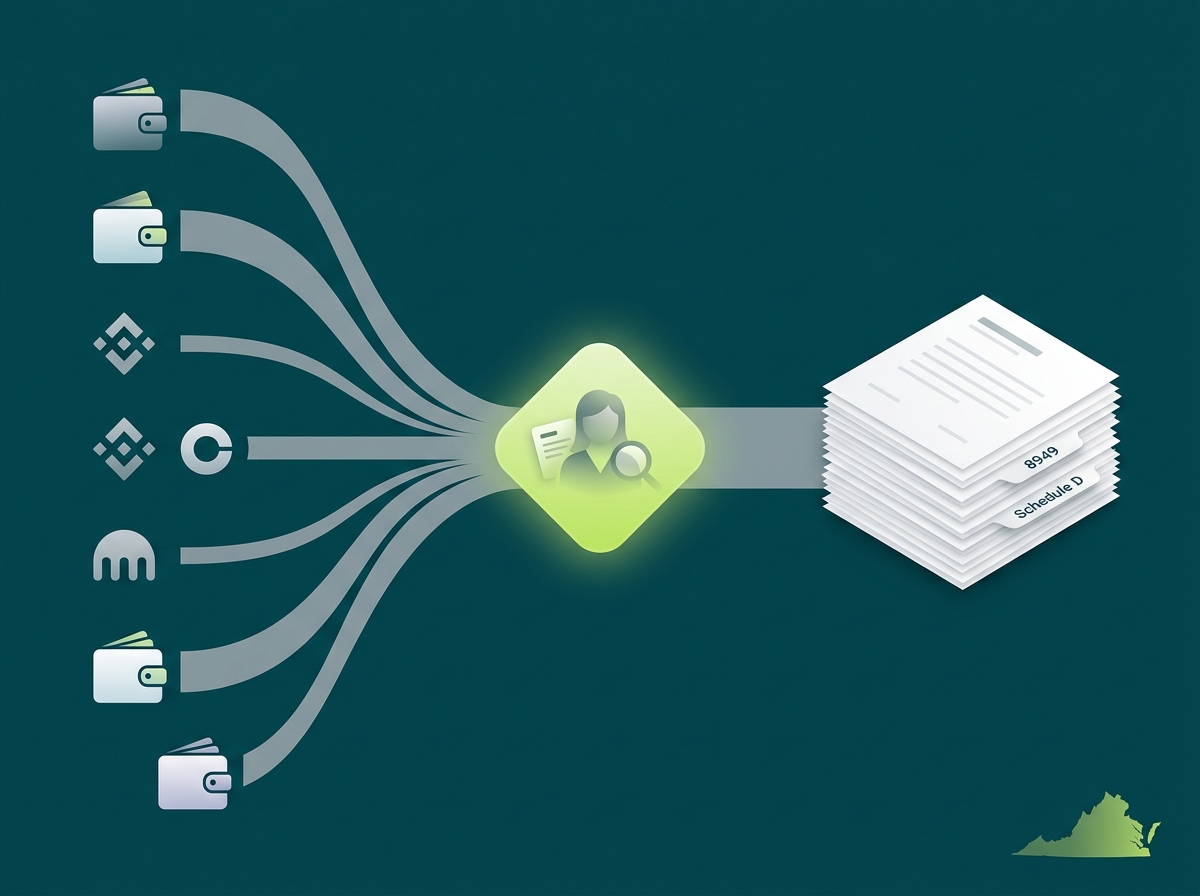 Virginia crypto tax service specialist flow illustration