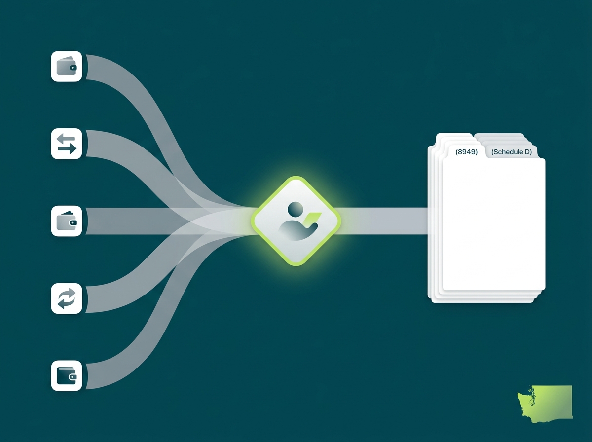 Washington crypto tax service specialist flow illustration