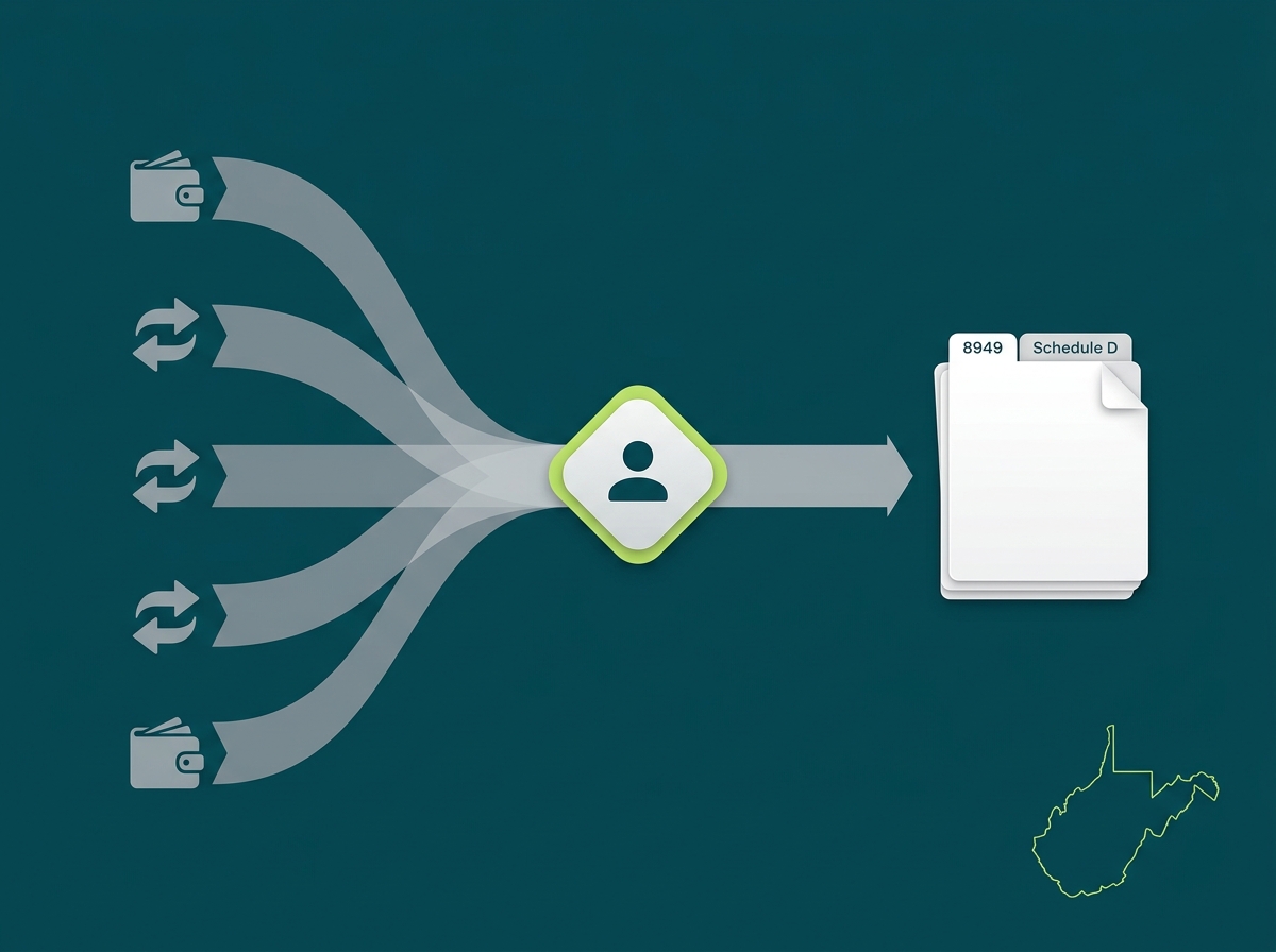 West Virginia crypto tax service specialist flow illustration