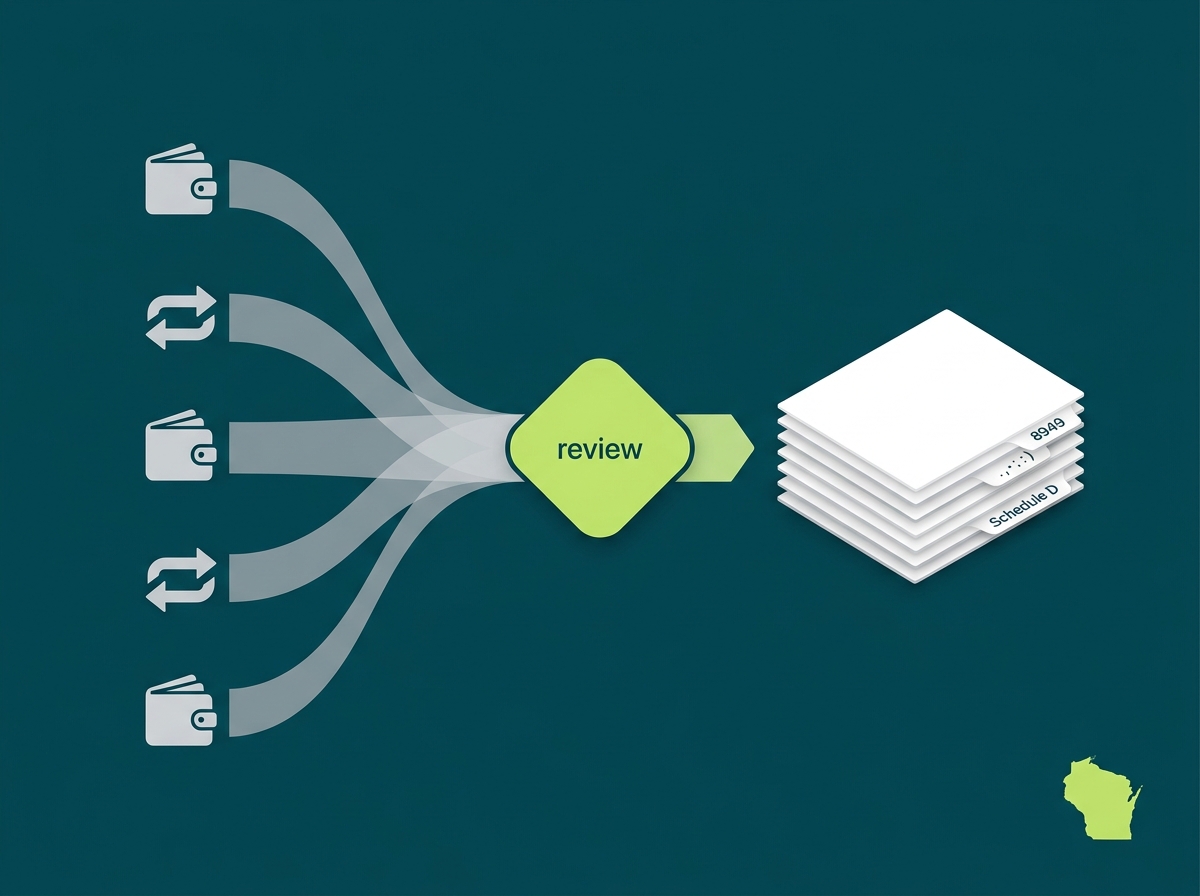 Wisconsin crypto tax service specialist flow illustration