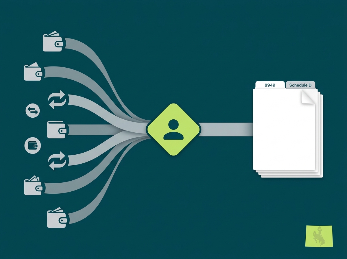 Wyoming crypto tax service specialist flow illustration